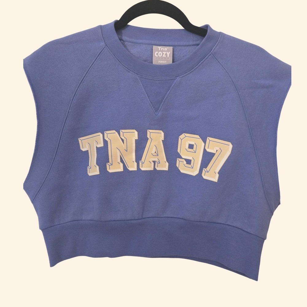 Aritzia Tna Cozy Fleece Perfect Sleeveless Sweatshirt Blue Cropped Vest 95649 S